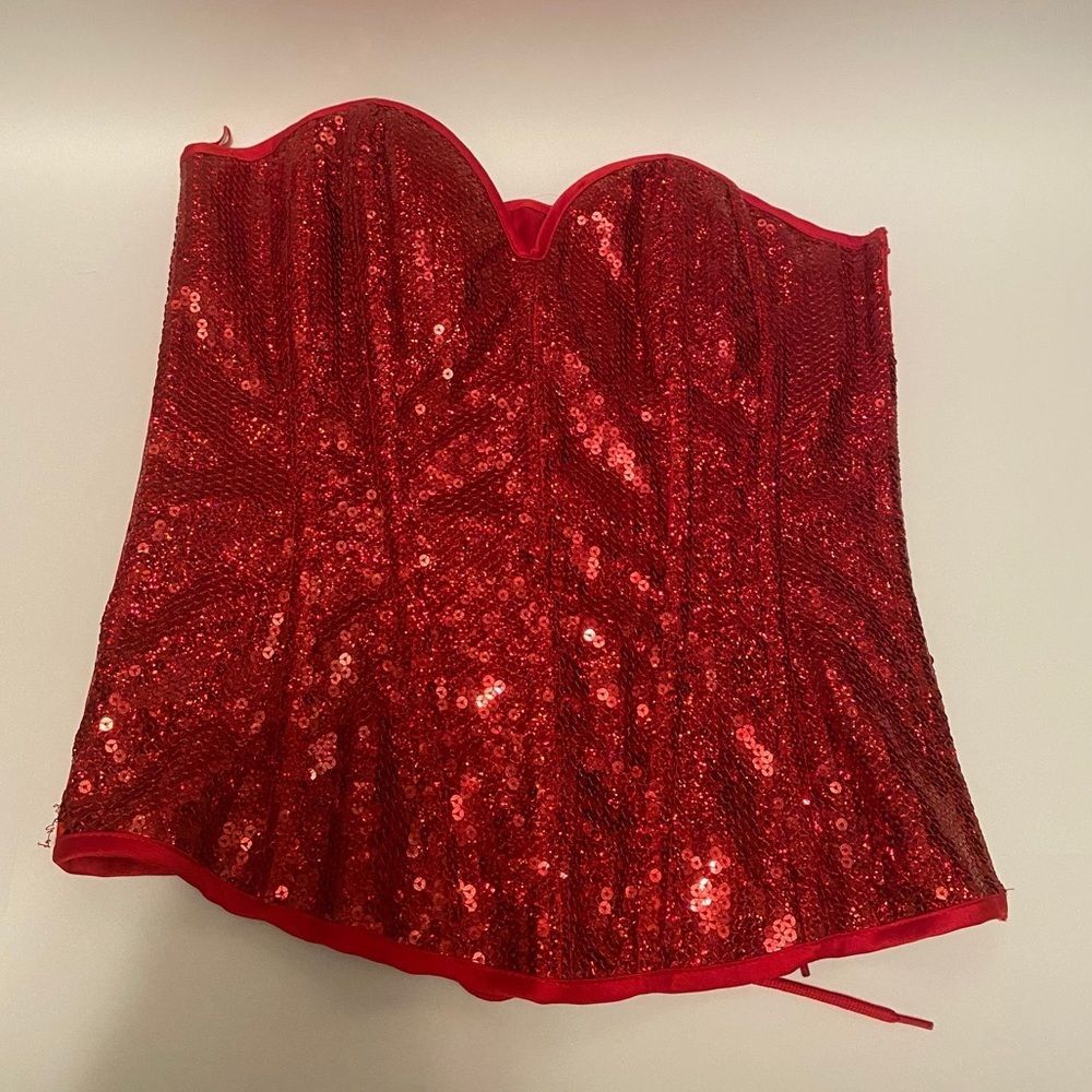 Frederick’s Of Hollywood Red Sequin Corset - Picture 3 of 6